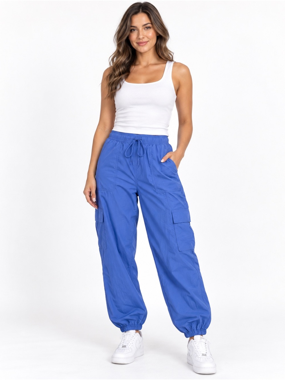 Daily Practice Anthropologie Blue Cargo Jogger Pants Size M Drawstring